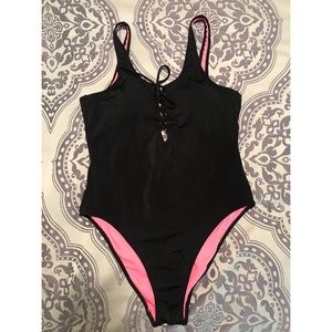 PINK High Leg lace-up black one piece 🖤